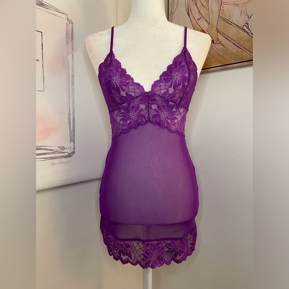 Fredericks of Hollywood Lace Chemise Dress Lingerie Size S Purple - Picture 8 of 15